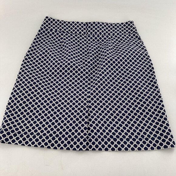 Chadwicks Of Boston 8 Geometric Print Navy White Cotton Blend Skirt Side Pockets - Picture 12 of 12
